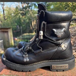 Harley-Davidson Black Leather Rider Boots with Metal Badge